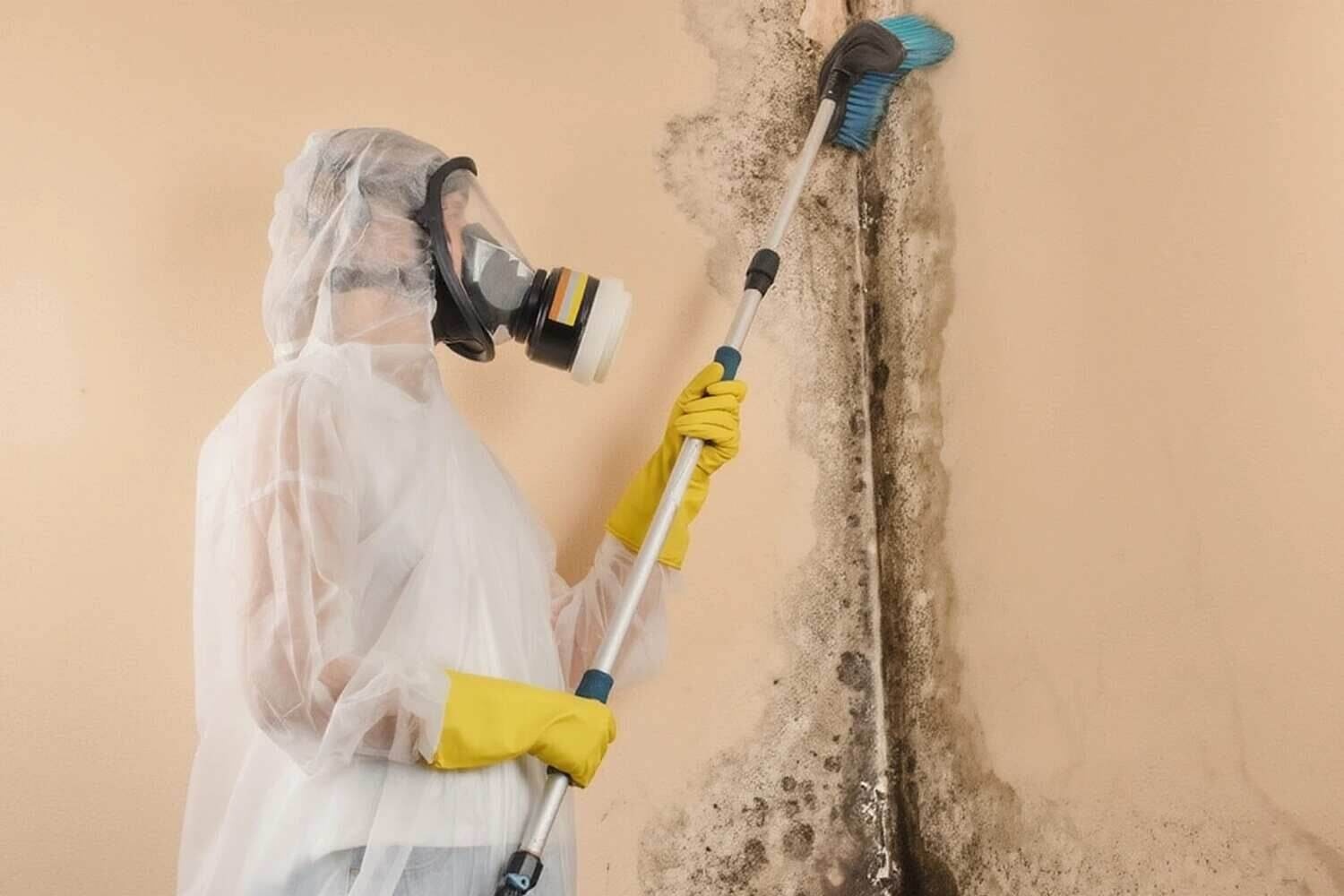 A technician in PPE containing and removing mold after water damage in Brooklyn