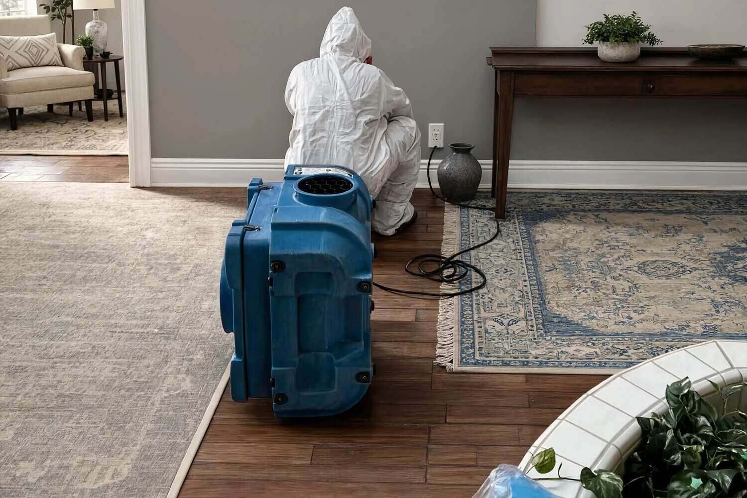 A Reliable Brooklyn technician setting up drying equipment after water damage